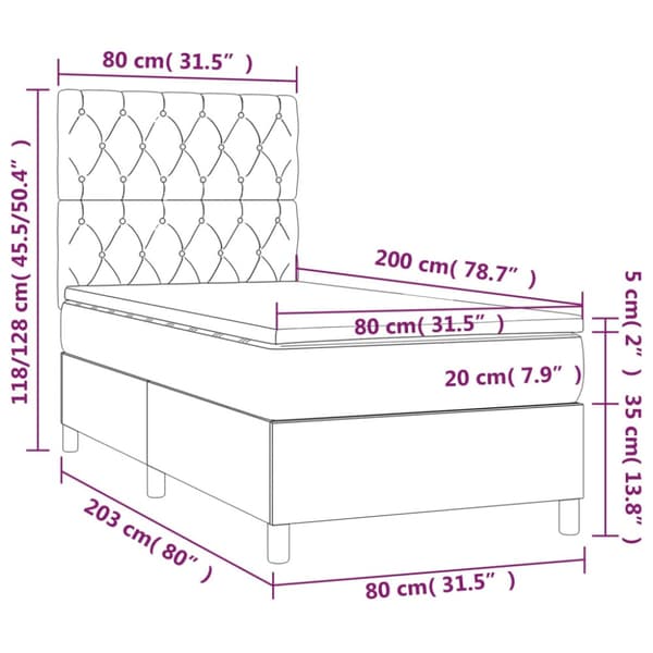 Ramsäng med madrass & LED gräddvit 80x200 cm tyg