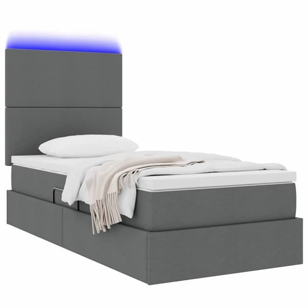 Förvaringssäng med LED med led Mörkgrå 100 x 200 cm Polyester