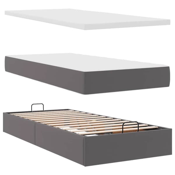 Ottoman sängram med madrasser grå 200x200 cm konstläder