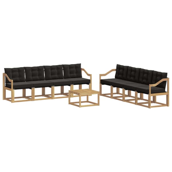 Utomhussoffset med kudde 9 pcs Vit och svart