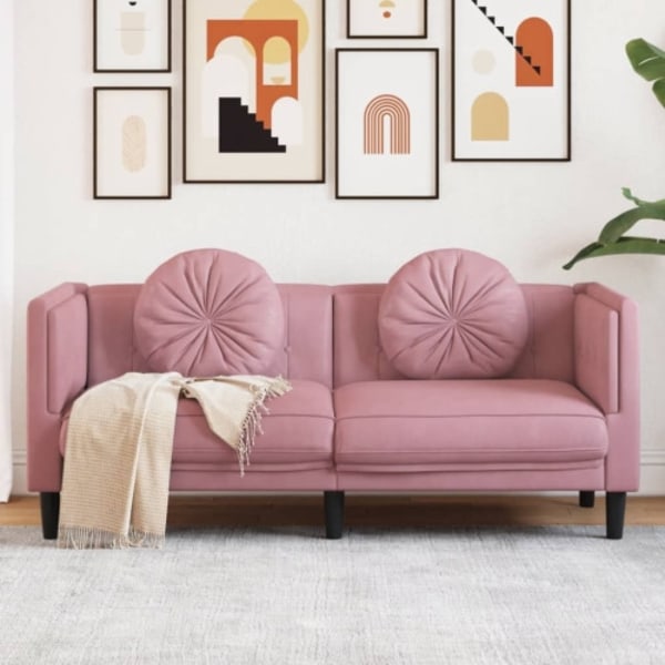 Soffa med kuddar 2-sits rosa sammet