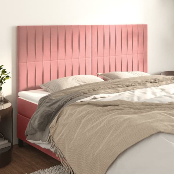 Sänggavel rosa 200x5x118/128 cm sammet