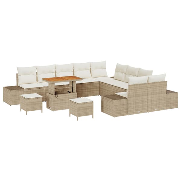 Trädgårdsoffset med kudde med lagring 13 pcs Beige Poly rattan