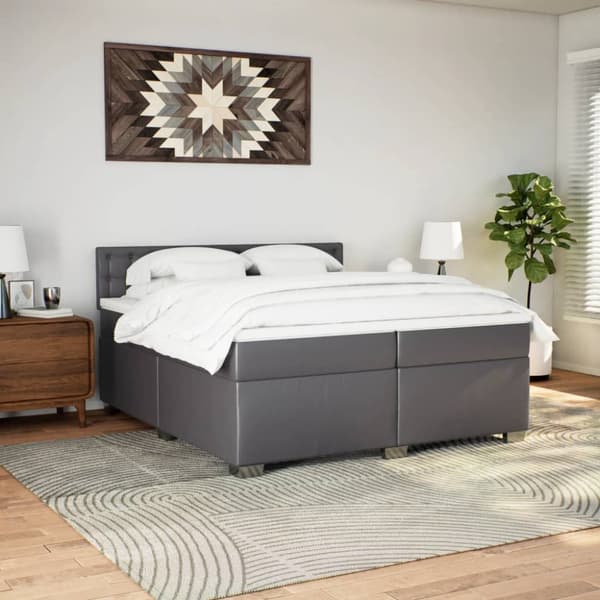 Ramsäng med madrass grå 200x200 cm konstläder