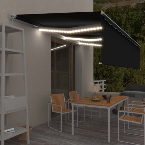 Manuell markis med rullgardin LED 6x3m antracit