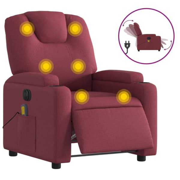 Elektrisk massagefåtölj vinröd tyg