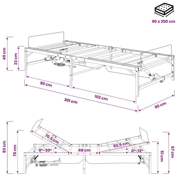 Elektrisk Justerbar Säng Ram Vit 90 x 200 cm Stål
