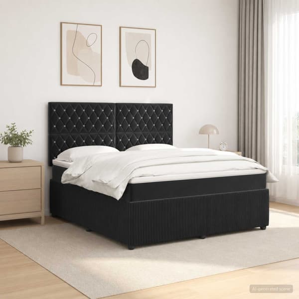LED sängram med madrass Svart 140 x 190 cm Sammet