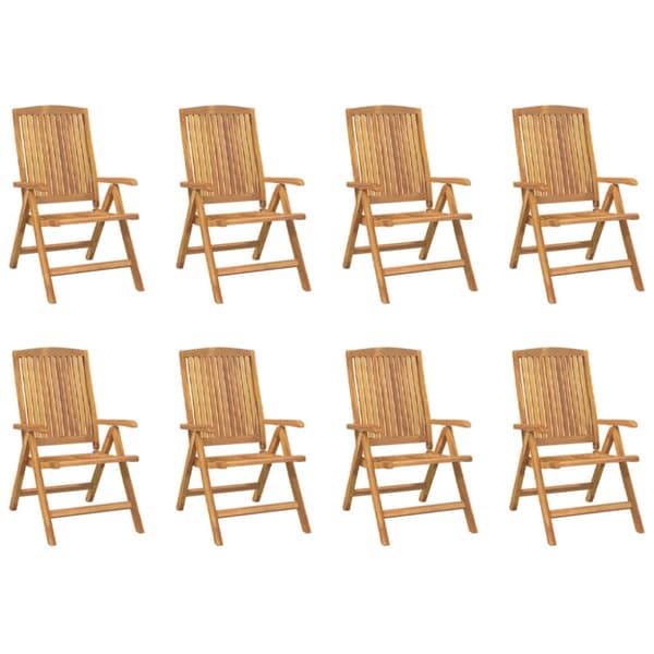 Fällbara fåtöljer med dynor, 8 st, massivt trä, teak