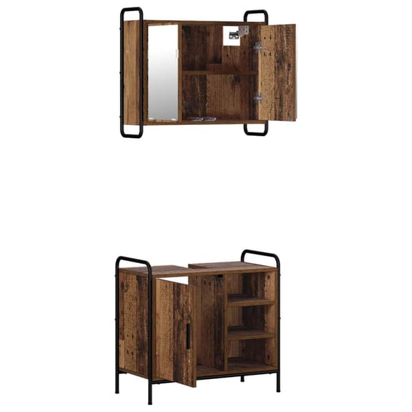 Badrumsskåpsset 2 st Gammalt trä 65,5 x 34 x 61 cm