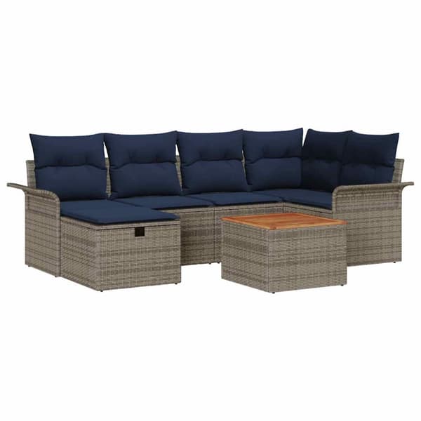 Trädgårdsoffset med kudde med lagring 7 pcs Grå Poly rattan