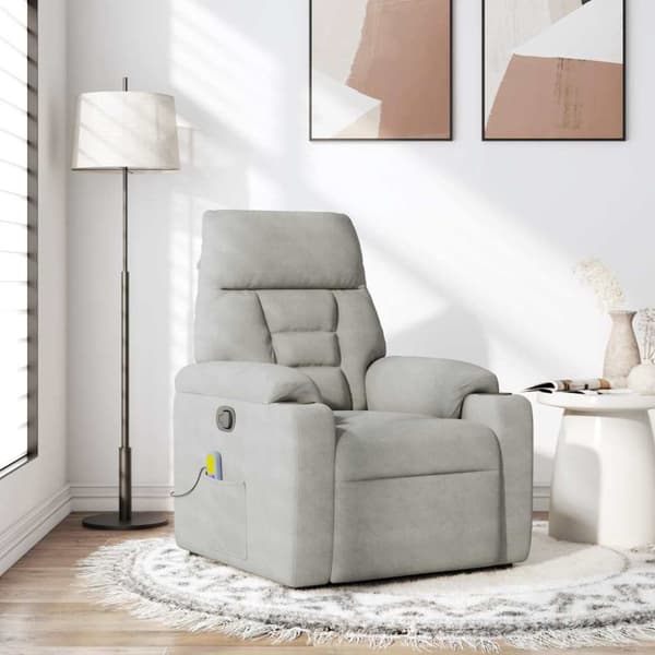 Massagefåtölj ljusgrå mikrofibertyg