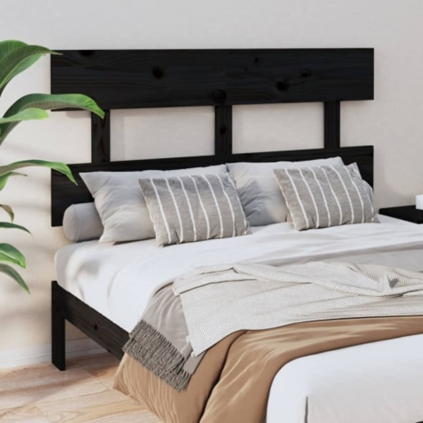 Sänggavel svart 124x3x81 cm massiv furu