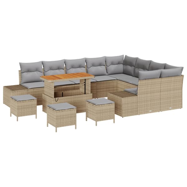 Trädgårdsoffset med kudde 13 pcs Beige konstrotting