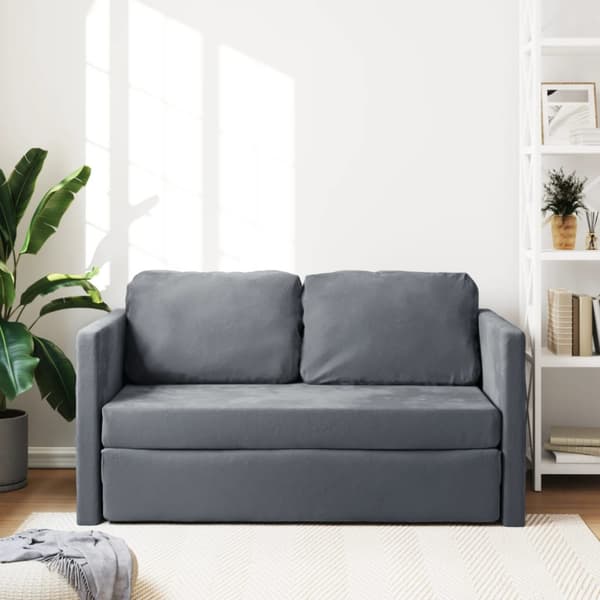 Golvbäddsoffa 2-i-1 mörkgrå 122x204x55 cm sammet