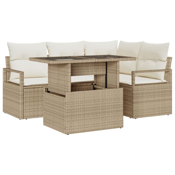 Trädgårdsoffset med lagring 5 pcs Beige Poly rattan