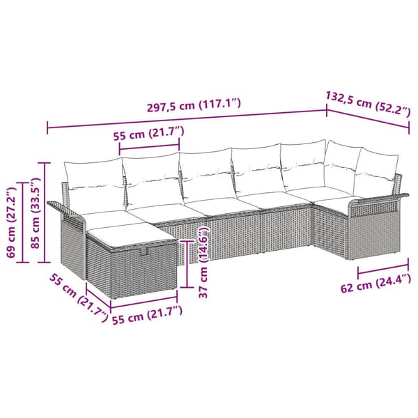 Trädgårdsoffset med kudde 7 pcs Beige och Ljusgrå konstrotting