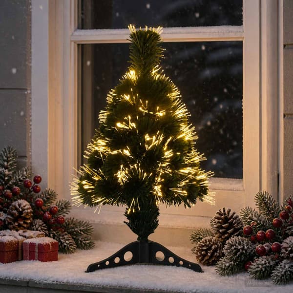 Fiberoptisk julgran 64 cm 12 LED-lampor Varmvit PVC Grön