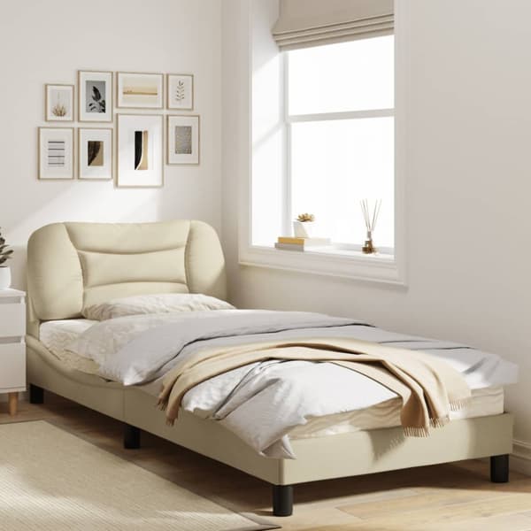 Bed Frame with LED without Mattress "Hvar" Cream 90x190 cm Fabric