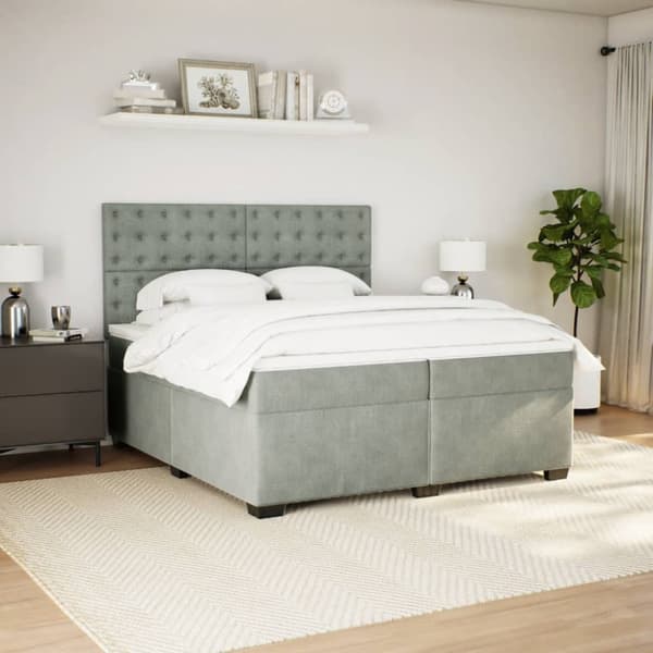 Ramsäng med madrass ljusgrå 200x200 cm sammet