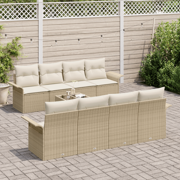 Trädgårdsoffset 9 pcs Beige och gräddfärgad konstrotting