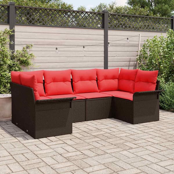 Trädgårdsoffset med lagring 6 pcs Brun Poly rattan