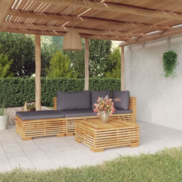 Loungegrupp för trädgården med dynor 4 delar massiv teak