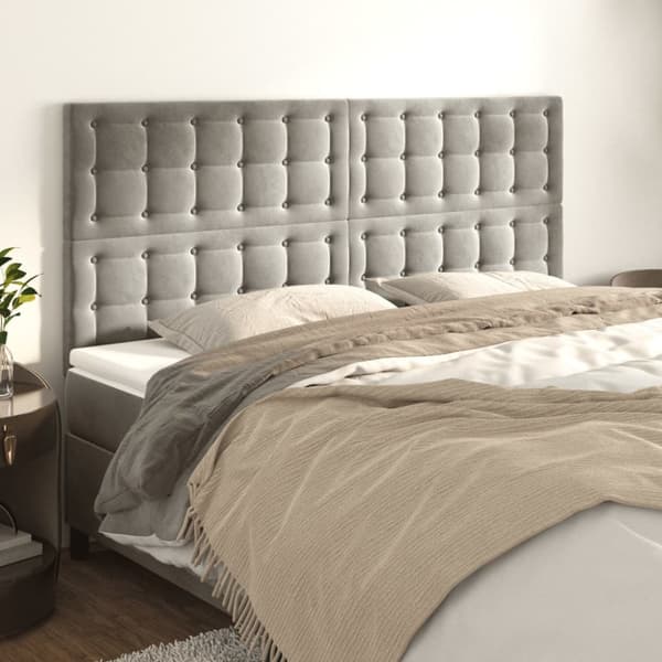 Sänggavel ljusgrå 160x5x118/128 cm sammet