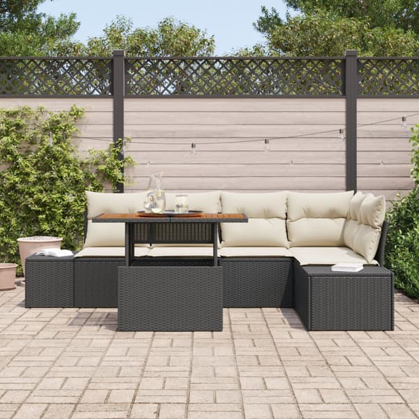 Trädgårdsoffset med lagring 6 pcs Svart Poly rattan
