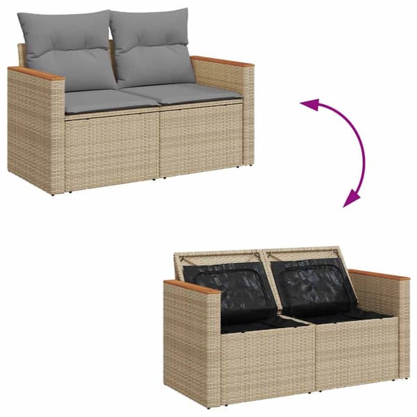 Trädgårdssoffset med dynor 6 delar beige konstrotting akaciaträ