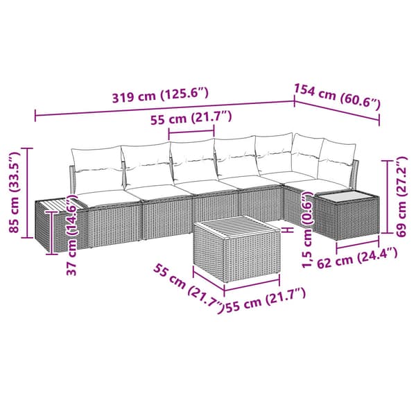 Trädgårdsoffset med kudde 7 pcs Grå Poly rattan