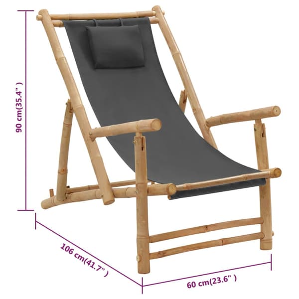 Solstol bambu och kanvas mörkgrå