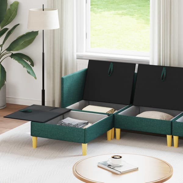 Möbelset för vardagsrummet med kudde 6 pcs Mörkgrön Tyg