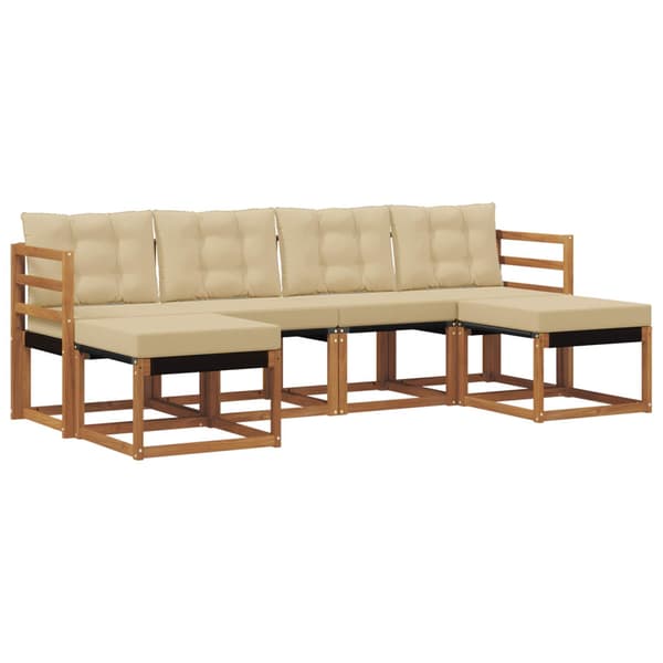 Utomhussoffset med kudde 6 pcs Naturlig och Beige