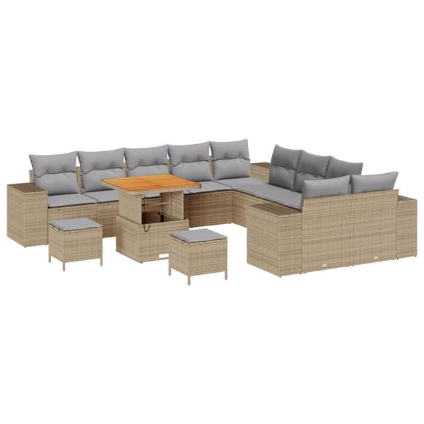 Trädgårdsoffset med kudde 13 pcs Beige konstrotting