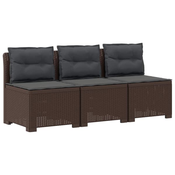 3-sits trädgårdsoffa med kuddar Rattan-look PP Brun
