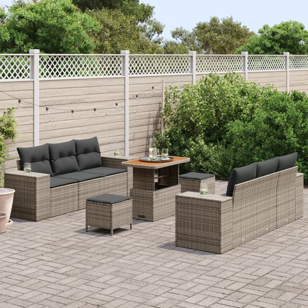 Trädgårdsoffset med kudde med lagring 9 pcs Grå Poly Rattan