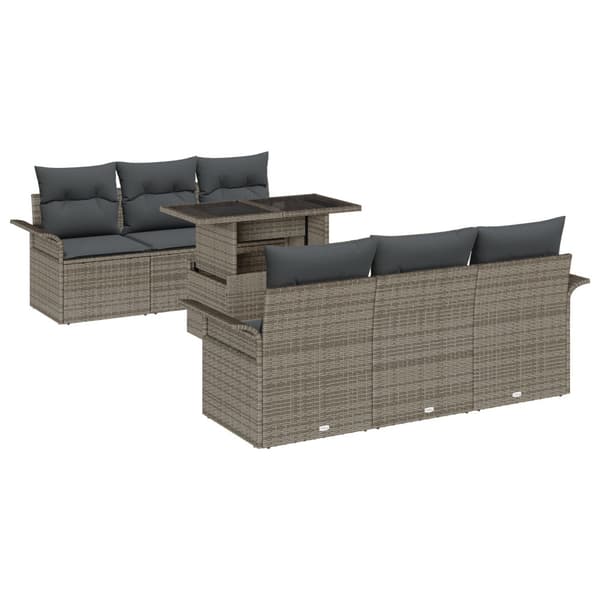 Trädgårdsoffset med kudde med lagring 7 pcs Grå Poly Rattan
