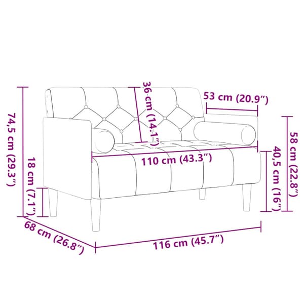 Loveseat soffa med dynor 110 cm linne