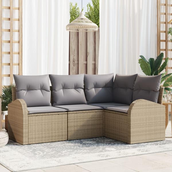 Trädgårdsoffset med kudde 4 pcs Beige och Ljusgrå konstrotting