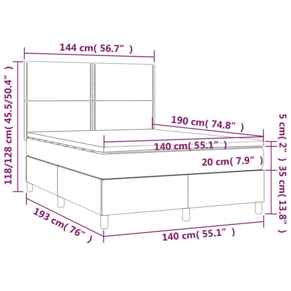 Ramsäng med madrass mörkgrå 140x190 cm tyg