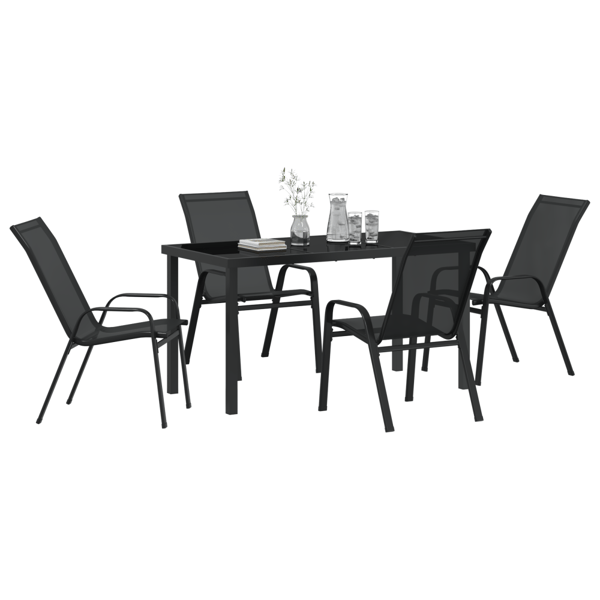 Trädgårdsmöbelset 5 pcs Svart Pulverlackerad stål