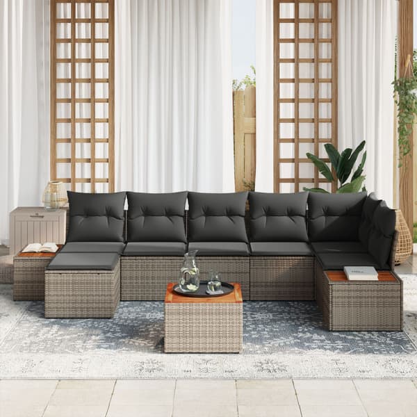 Trädgårdsoffset med kudde 8 pcs Grå Poly rattan