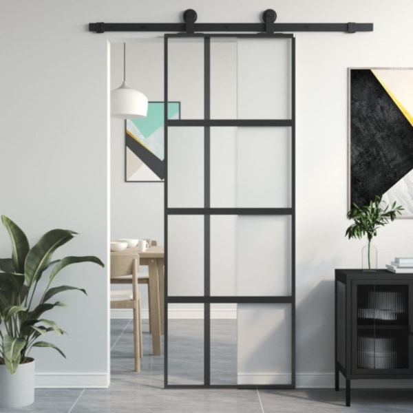 Skjutdörr svart 76x205 cm härdat glas och aluminium