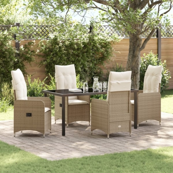 5-delat trädgårds-dining set med dynor beige poly rattan