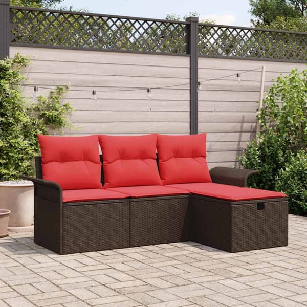 Trädgårdsoffset med kudde med lagring 4 pcs Poly rattan