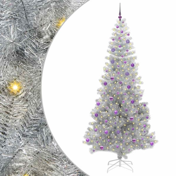 Julgran med LED-belysning Silver 240 cm PET och stål