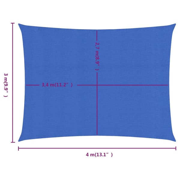 Solsegel 160 g/m² rektangulär blå 3x4 m HDPE
