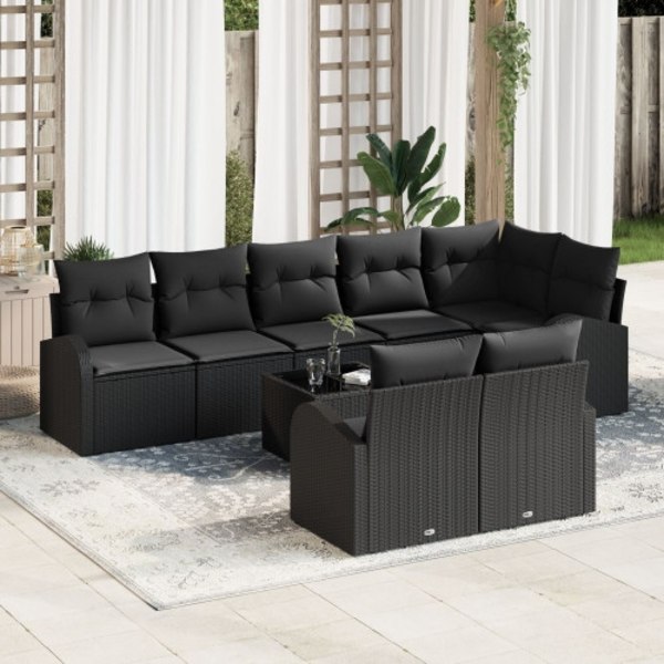 9-delat Trädgårdsoffset med kuddar Beige Poly Rattan