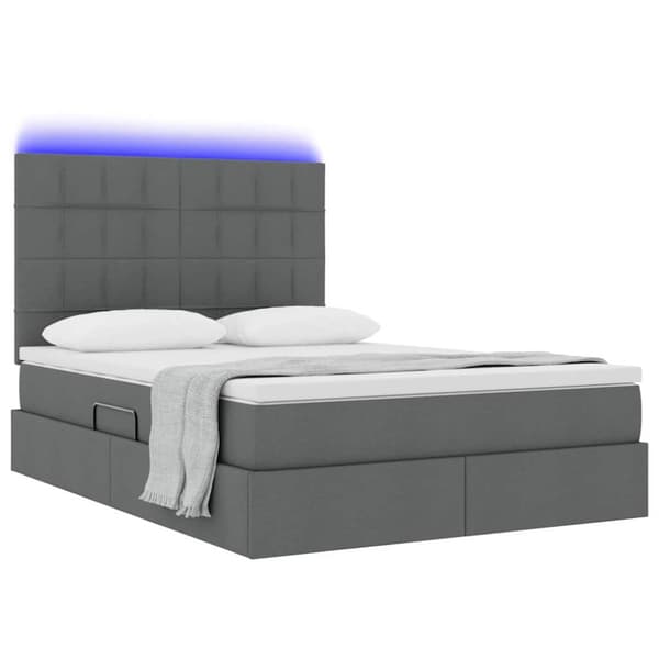 Förvaringssäng med LED med led Mörkgrå 140 x 190 cm Polyester